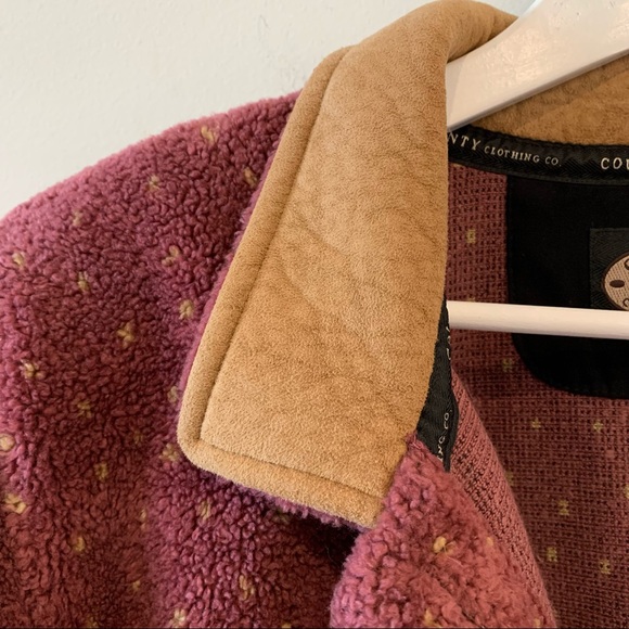 Vintage Country Clothing Co Fleece Jacket Shearling XL Trees Mauve Suede Collar - Picture 5 of 8